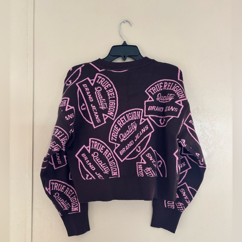 NWT True Religion women’s Monogram Jacquard Sweater sz L - Picture 2 of 9